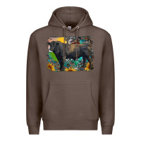 Coffee black angus bull with aztec and farm background Premium Hoodie - RanaPortraitStore