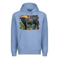 Colony Blue black angus bull with aztec and farm background Premium Hoodie - RanaPortraitStore