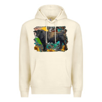 Sandshell black angus bull with aztec and farm background Premium Hoodie - RanaPortraitStore