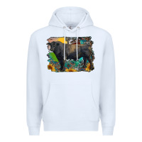 White black angus bull with aztec and farm background Premium Hoodie - RanaPortraitStore