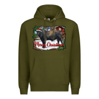 Army Green merry Christmas black angus bull and farm Premium Hoodie - RanaPortraitStore