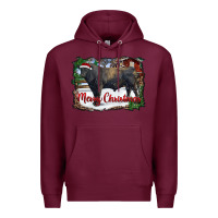 Burgundy merry Christmas black angus bull and farm Premium Hoodie - RanaPortraitStore