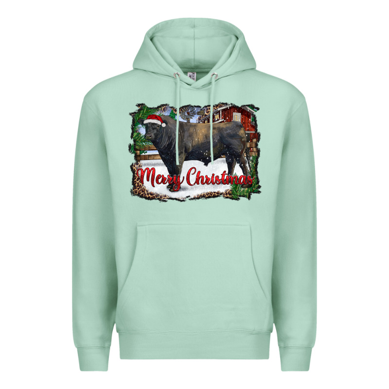 Merry Christmas Black Angus Bull And Farm Premium Hoodie by RanaPortraitStore | Teevron