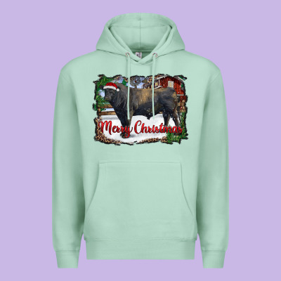 Merry Christmas Black Angus Bull And Farm Premium Hoodie Designed By Ranaportraitstore