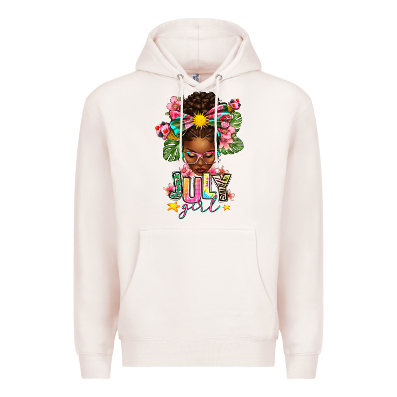 July Girl Afro Woman Summer Premium Hoodie by texasbilliewilder | Teevron