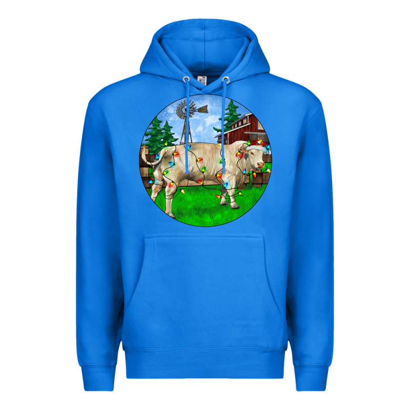 Christmas Charolais Bull And Barnyard Premium Hoodie by RanaPortraitStore | Teevron