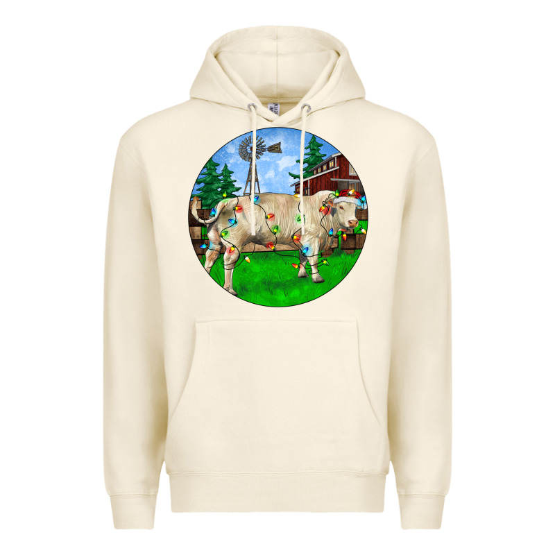 Christmas Charolais Bull And Barnyard Premium Hoodie by RanaPortraitStore | Teevron