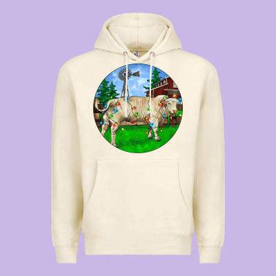 Christmas Charolais Bull And Barnyard Premium Hoodie Designed By Ranaportraitstore