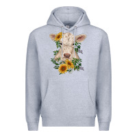 Heather Grey charolais calf with sunflowers Premium Hoodie - RanaPortraitStore