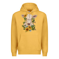 Mustard charolais calf with sunflowers Premium Hoodie - RanaPortraitStore
