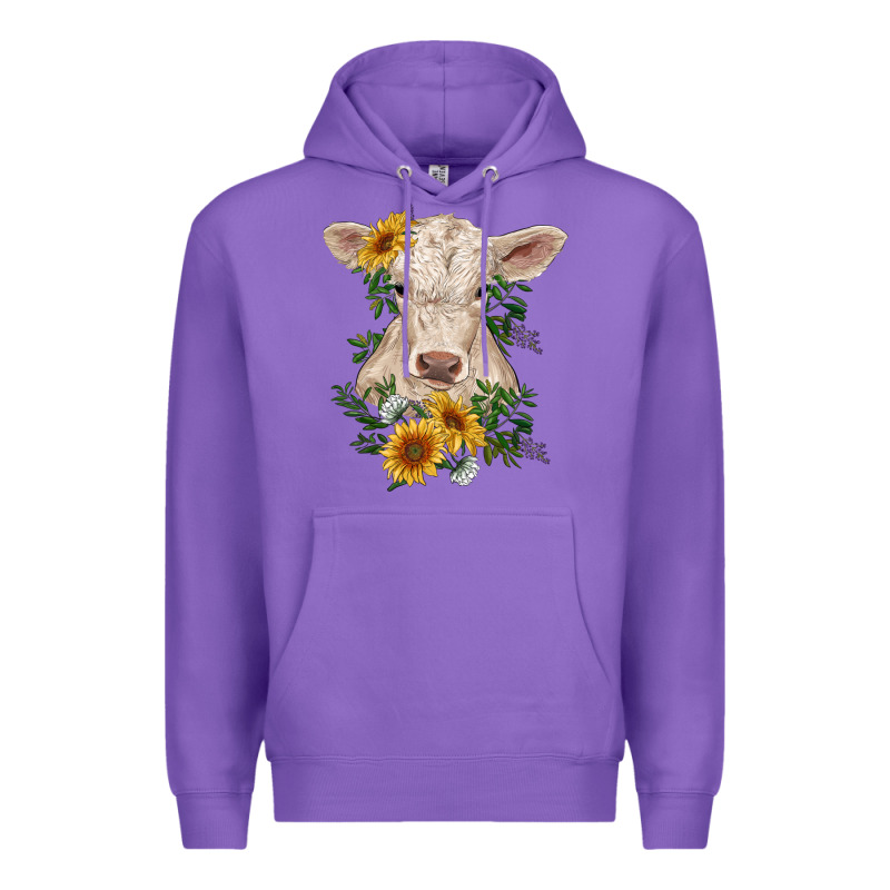 Charolais Calf With Sunflowers Premium Hoodie by RanaPortraitStore | Teevron