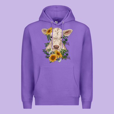 Charolais Calf With Sunflowers Premium Hoodie Designed By Ranaportraitstore