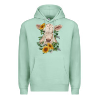 Seafoam charolais calf with sunflowers Premium Hoodie - RanaPortraitStore