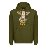 Army Green charolais calf with sunflowers Premium Hoodie - RanaPortraitStore