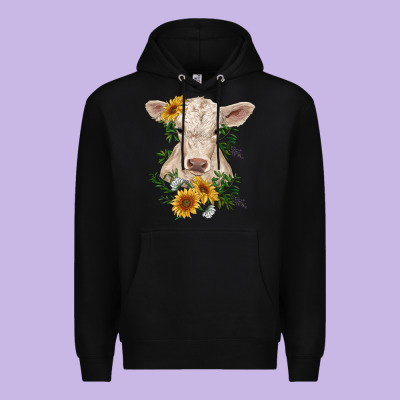 Charolais Calf With Sunflowers Premium Hoodie Designed By Ranaportraitstore