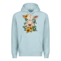 Blue Mist charolais calf with sunflowers Premium Hoodie - RanaPortraitStore