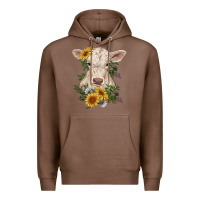 Chestnut charolais calf with sunflowers Premium Hoodie - RanaPortraitStore