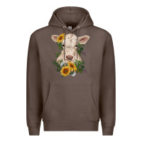 Coffee charolais calf with sunflowers Premium Hoodie - RanaPortraitStore