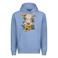 Colony Blue charolais calf with sunflowers Premium Hoodie - RanaPortraitStore