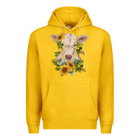 Lemon charolais calf with sunflowers Premium Hoodie - RanaPortraitStore