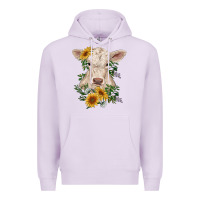 Lilac charolais calf with sunflowers Premium Hoodie - RanaPortraitStore