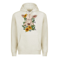 Oatmeal Heather charolais calf with sunflowers Premium Hoodie - RanaPortraitStore