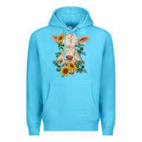 Ocean Blue charolais calf with sunflowers Premium Hoodie - RanaPortraitStore