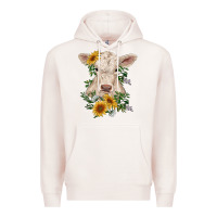 Pale Pink charolais calf with sunflowers Premium Hoodie - RanaPortraitStore