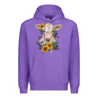 Purple charolais calf with sunflowers Premium Hoodie - RanaPortraitStore