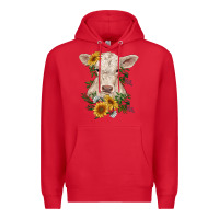 Red charolais calf with sunflowers Premium Hoodie - RanaPortraitStore