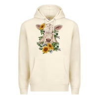 Sandshell charolais calf with sunflowers Premium Hoodie - RanaPortraitStore