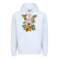 White charolais calf with sunflowers Premium Hoodie - RanaPortraitStore