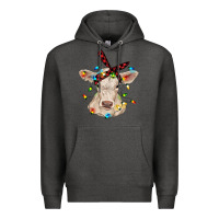 Charcoal Heather charolais calf with christmas lights baby cow Premium Hoodie - RanaPortraitStore