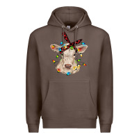 Coffee charolais calf with christmas lights baby cow Premium Hoodie - RanaPortraitStore