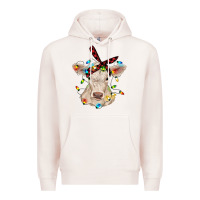 Pale Pink charolais calf with christmas lights baby cow Premium Hoodie - RanaPortraitStore