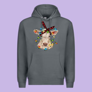 Charolais Calf With Christmas Lights Baby Cow Premium Hoodie Designed By Ranaportraitstore