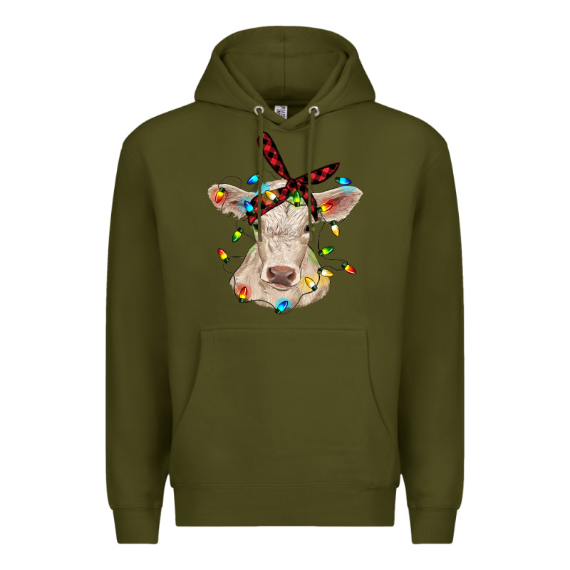 Charolais Calf With Christmas Lights Baby Cow Premium Hoodie by RanaPortraitStore | Teevron
