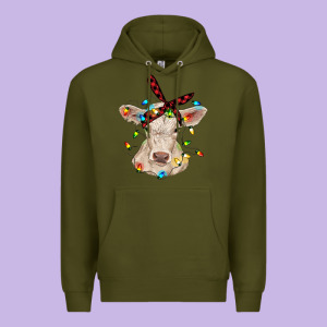 Charolais Calf With Christmas Lights Baby Cow Premium Hoodie Designed By Ranaportraitstore
