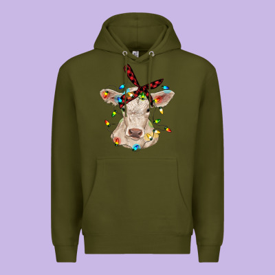 Charolais Calf With Christmas Lights Baby Cow Premium Hoodie Designed By Ranaportraitstore