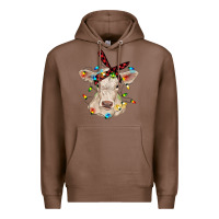Chestnut charolais calf with christmas lights baby cow Premium Hoodie - RanaPortraitStore