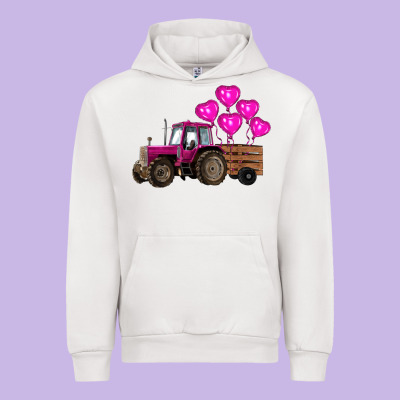 Valentine's Day Pink Tractor With Pin Heart Balloons Urban Hoodie Designed By Ranaportraitstore