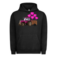 Pigment Black valentine's day pink tractor with pin heart balloons Urban Hoodie - RanaPortraitStore