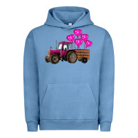 Pigment Pebble Blue valentine's day pink tractor with pin heart balloons Urban Hoodie - RanaPortraitStore