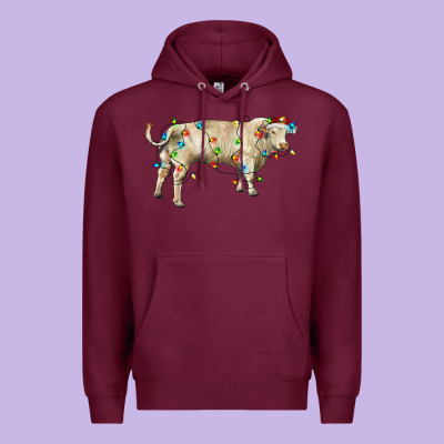 Charolais Bull With Christmas Lights Premium Hoodie Designed By Ranaportraitstore