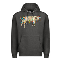 Charcoal Heather Charolais bull with christmas lights Premium Hoodie - RanaPortraitStore