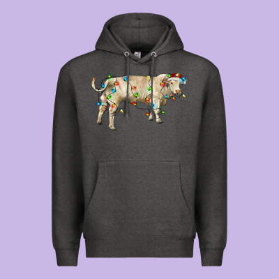 Charolais Bull With Christmas Lights Premium Hoodie Designed By Ranaportraitstore