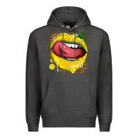 Charcoal Heather lemon lips with leopard Premium Hoodie - texasbilliewilder