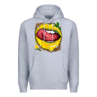 Heather Grey lemon lips with leopard Premium Hoodie - texasbilliewilder