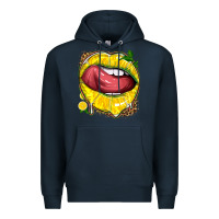 Navy lemon lips with leopard Premium Hoodie - texasbilliewilder