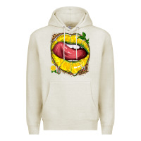 Oatmeal Heather lemon lips with leopard Premium Hoodie - texasbilliewilder